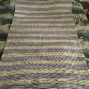 Aran and Lilac Hand Crocheted Stripes Afghan, Blanket, Throw Home Decor afbeelding 1