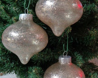 Set of 3 Bright Gold Glass Tops Christmas Tree Ornaments