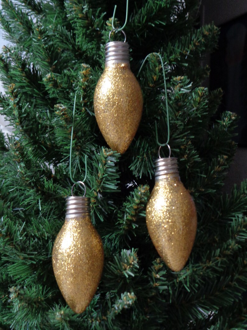 Set Of 3 Gold Glass Light Bulb Christmas Tree Ornaments Home Decor Ornaments Accents Deshpandefoundationindia Org