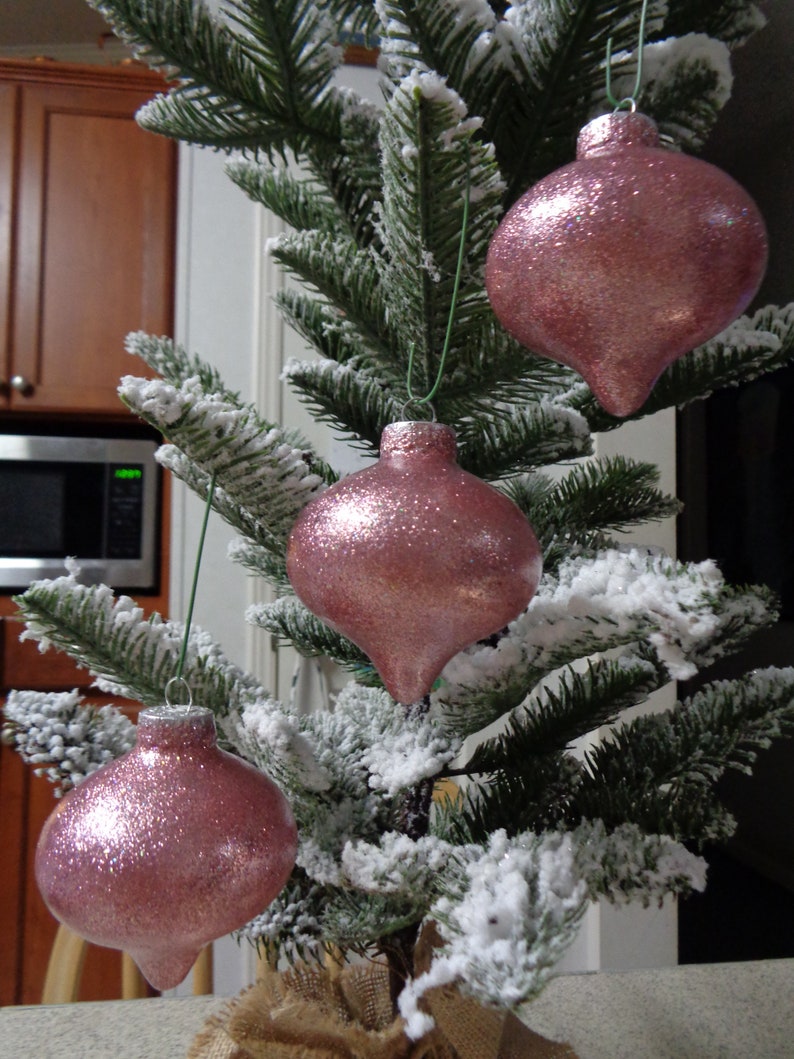 Set of 3 Country Rose Colored Glass Tops Christmas Tree Ornaments