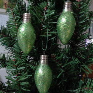Set of 3 Lime Green Glass Light Bulb Christmas Tree Ornaments