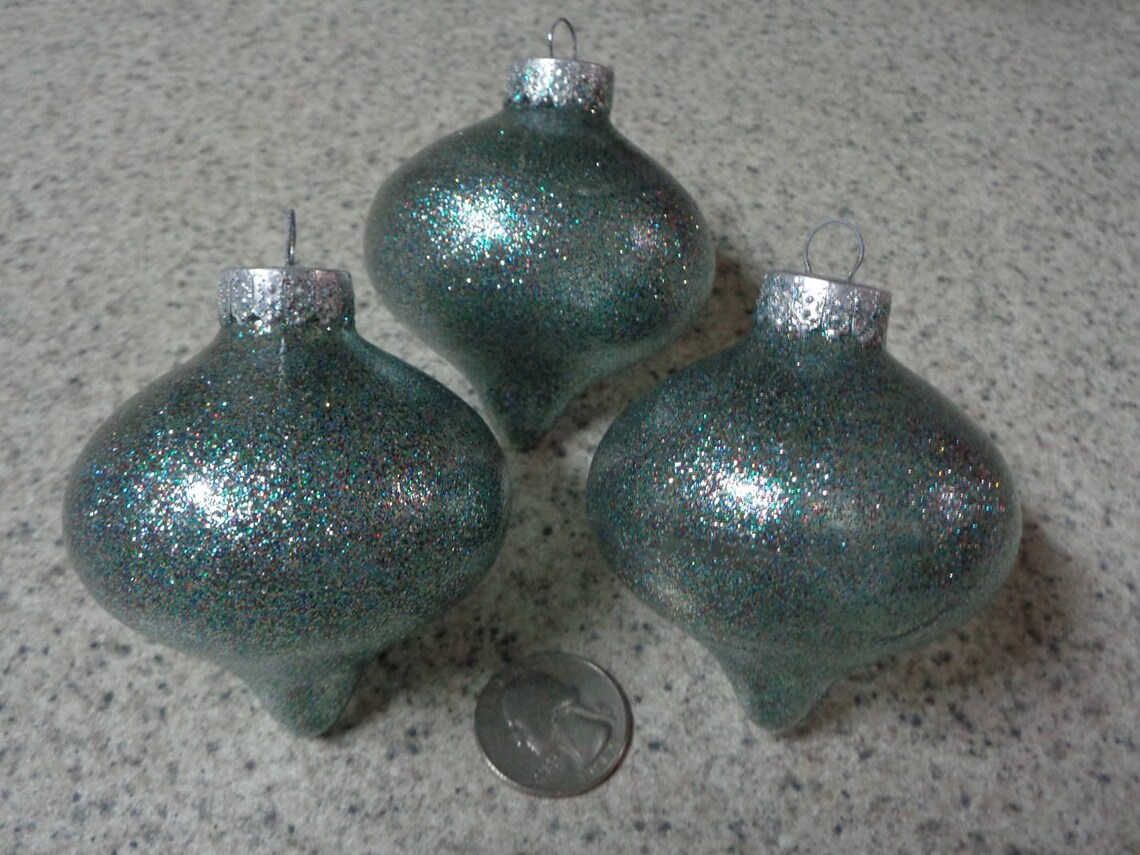 Set of 3 Multi Colored Glass Tops Christmas Tree Ornaments Etsy