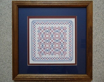 Blue and Red Celtic Wreath Cross Stitch Picture - Wall Decor