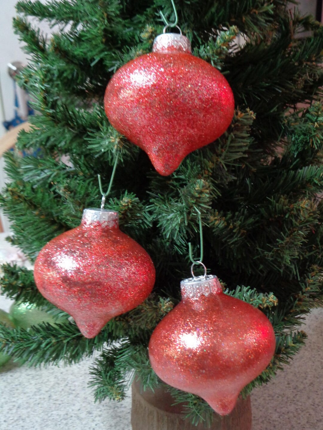 Set of 3 Orange Colored Glass Tops Christmas Tree Ornaments Etsy