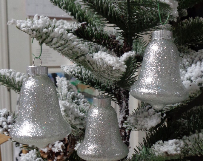 Set of 3 Silver Glass Bells Christmas Tree Ornaments - Etsy