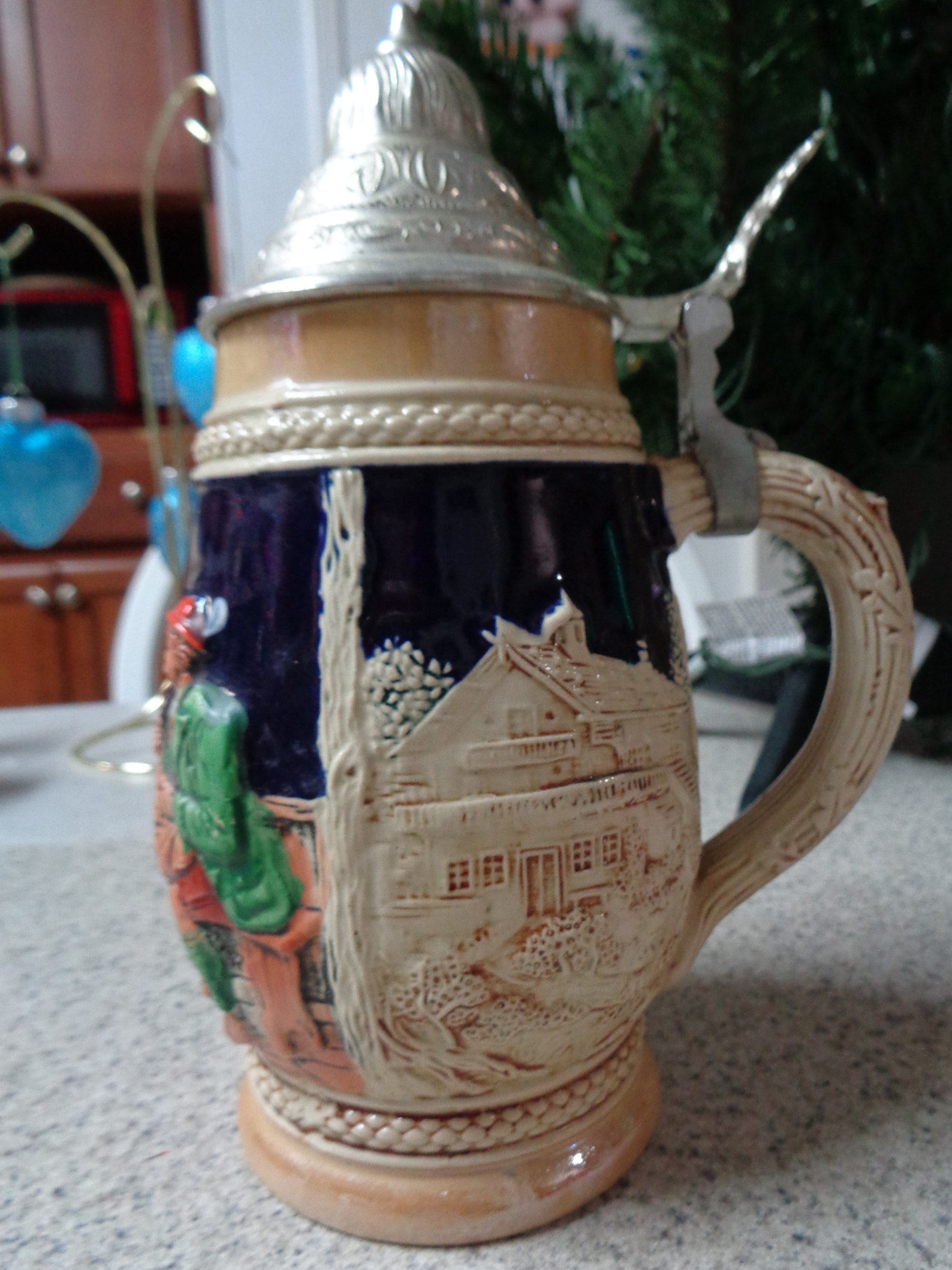 Vintage Ceramic German Beer Stein With Pewter Lid Beer Mug Etsy