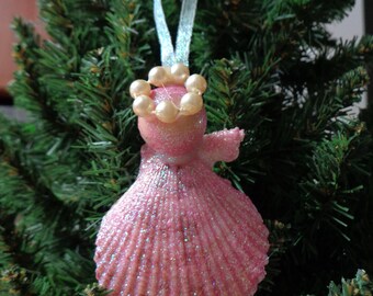 Pink Pectin Shell Angel Christmas Tree Ornament - Beach Tree Decoration