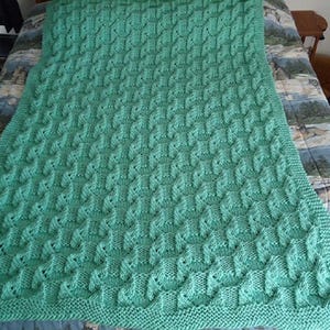 Soft Sage Hand Knitted Geometric Afghan, Blanket, Throw Home Decor image 4