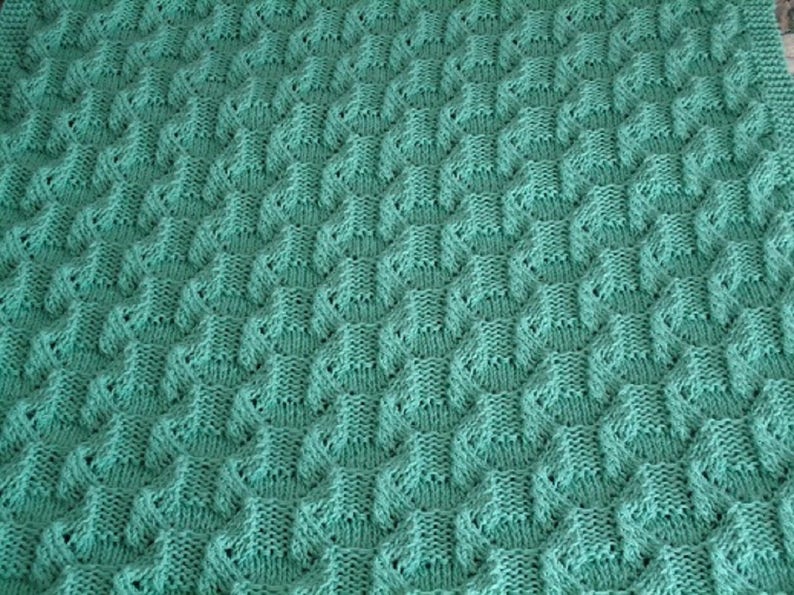 Soft Sage Hand Knitted Geometric Afghan, Blanket, Throw Home Decor image 5