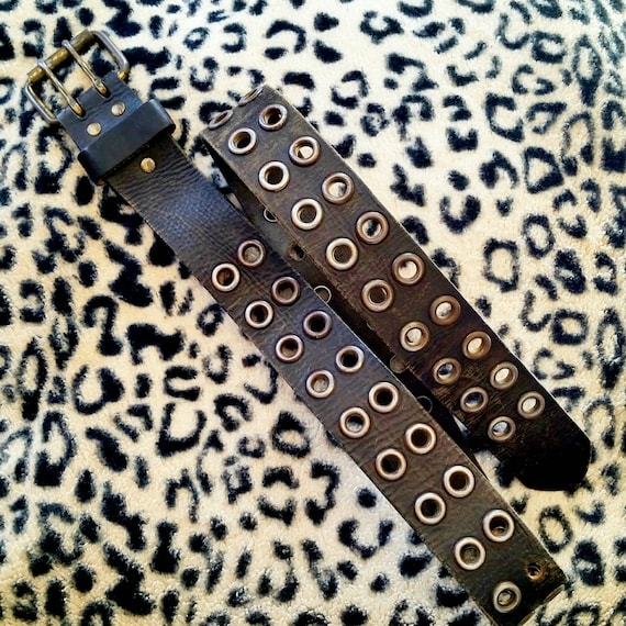 Vintage Black Leather Grommet Biker Belt Size 36-