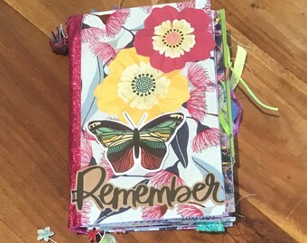 JUNK JOURNAL "Remember" Handmade One-of-a-Kind Mixed Media Pockets Charms