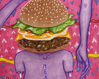 Surrealism Art Print (5"x7") 'Burger Titties'