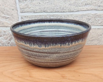 Serving Bowl with  (7+ inches diameter) - Hobbit Hazel with an with an earthy brown accent on lip -Handmade Stoneware Pottery (B-37)