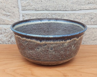 Serving Bowl with  (6.75 inches diameter) - Hobbit Hazel with an with an earthy brown accent on lip -Handmade Stoneware Pottery (B-36)