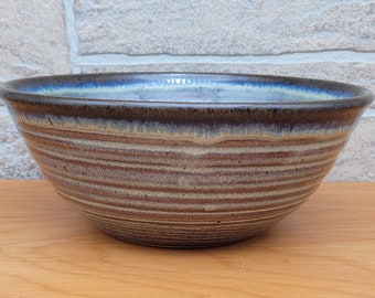 Large Flared Bowl (8.5 inches diameter) - Hobbit Hazel with brown/blue highlights - Handmade Stoneware Pottery  (B-25)