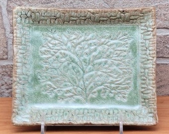 Tray - Footed Green, Tree Tray, Handmade Stoneware Footed Tray (T-3)