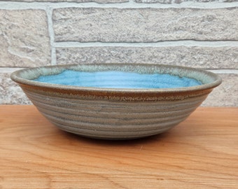Wide Flared Bowl (9.25 inches diameter) - Variegated Slate Blue with brown/black highlights - Handmade Stoneware Pottery  (B-32)