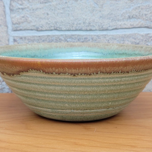 Flared Serving Bowl (9 inches diameter) - Variagated green with Brown Highlights- Handmade Stoneware Pottery (B-26)