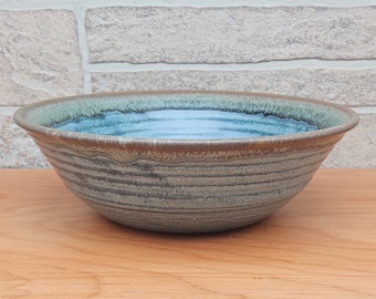 Large Flared Bowl (9.5 inches diameter) - Variegated Slate Blue with brown to black highlights - Handmade Stoneware Pottery  (B-31)