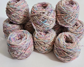 Unique one-of-a-kind yarn made from recycled and unravelled thrift shop sweaters