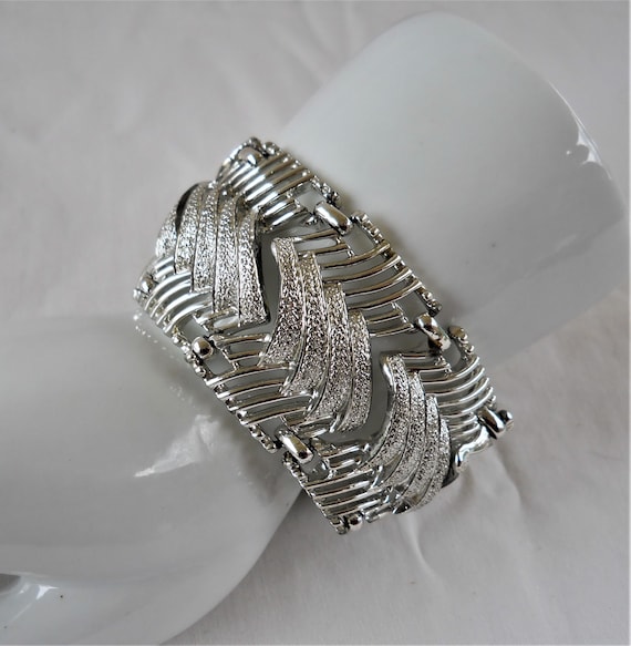 Vintage Coro Silver Chevron Bracelet Coro 1950s P… - image 1