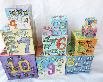 Lillian Vernon 1987 Set of 10 Stacking Counting Blocks Toddler Toy