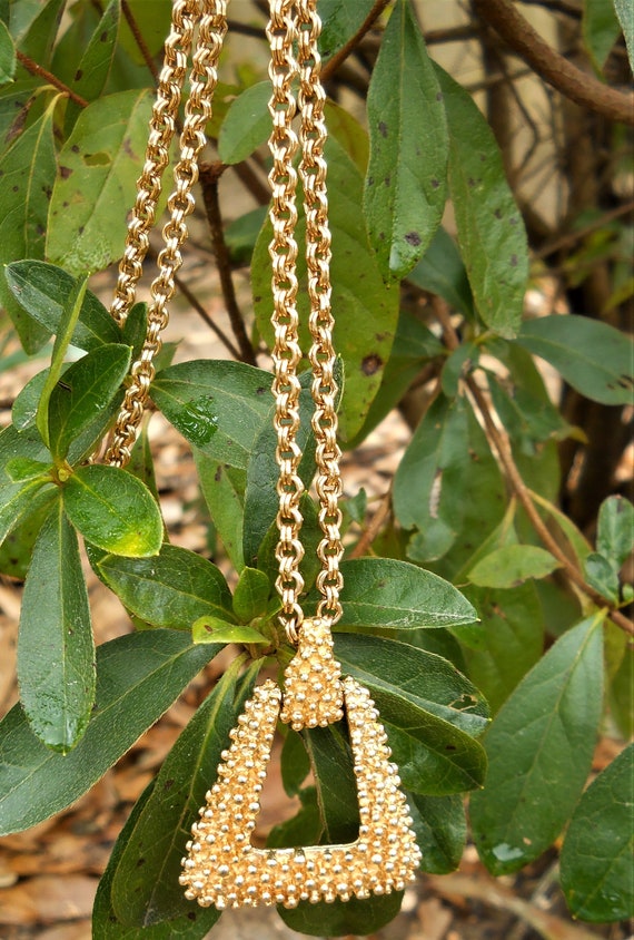 Pebbled Gold Triangle Pendant Sarah Conventry 1980