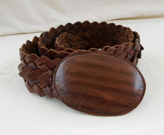 Chico\'s Leather Woven Belt Size M Brown Large Buckle Womens Chico main image 4