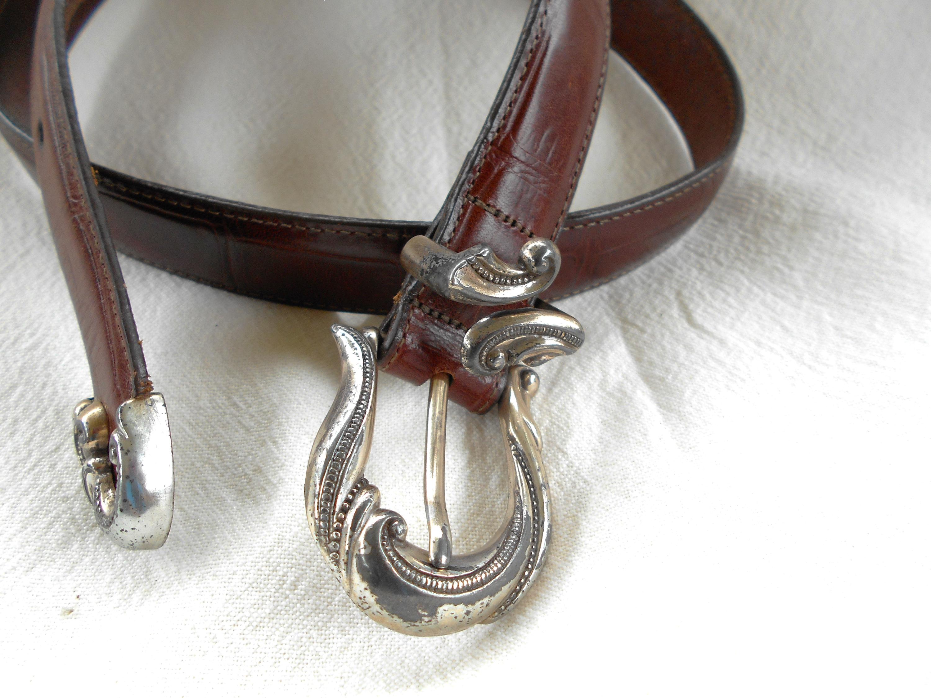 Brighton M24507 Leather Belt Brown Croc Western Silver Buckle Boho Brighton Belt Brown Leather Croc Design Size Large 24507 - Etsy main image 3