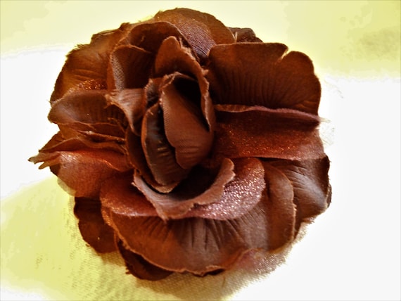 Brown Fabric Rose Flower Pin Brooch Hairclip - image 1