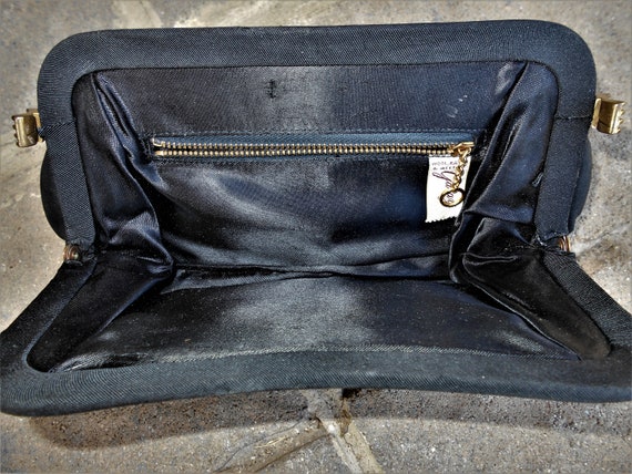 Vintage Clutch Purse Handbag Black Faille Garay 1… - image 3