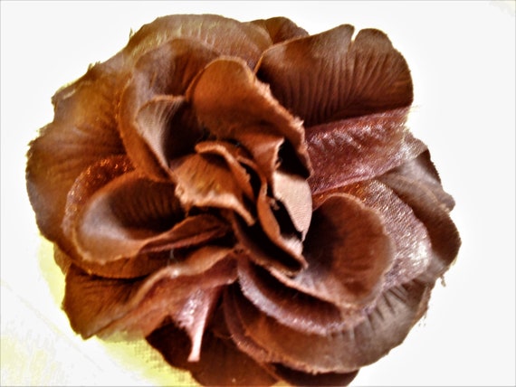 Brown Fabric Rose Flower Pin Brooch Hairclip - image 3