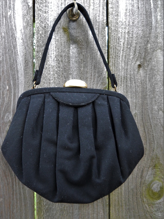 Vintage Purse Handbag 1950s Morris Moskowitz MM Black Wool 