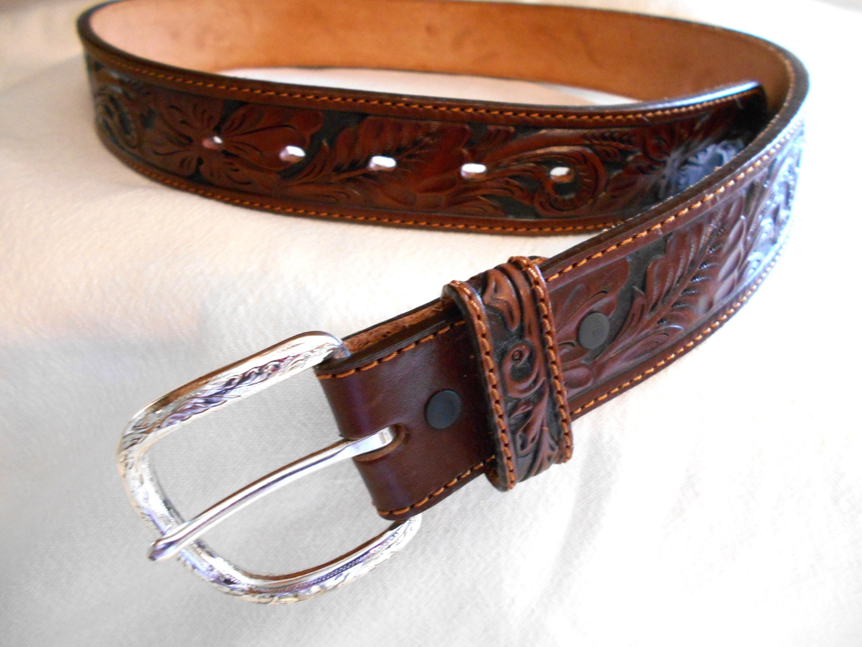 Tony Lama Tooled Leather Belt - Etsy
