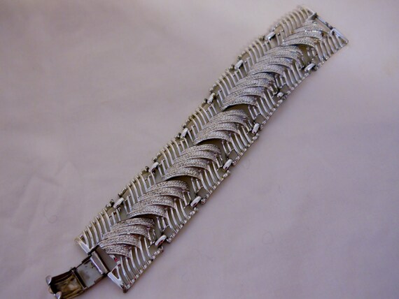 Vintage Coro Silver Chevron Bracelet Coro 1950s P… - image 3