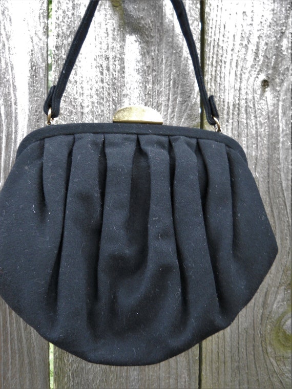 Vintage Purse Handbag 1950s Morris Moskowitz mm Black Wool with Lucite Clasp