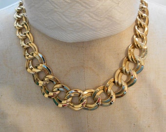 Gold Choker Necklace Large Curb Chain 1980s