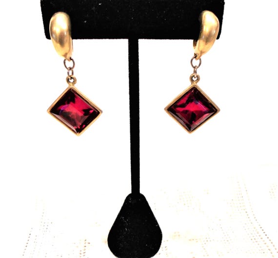 Ruby Red Dangle Earrings Pierced 1990s - image 1