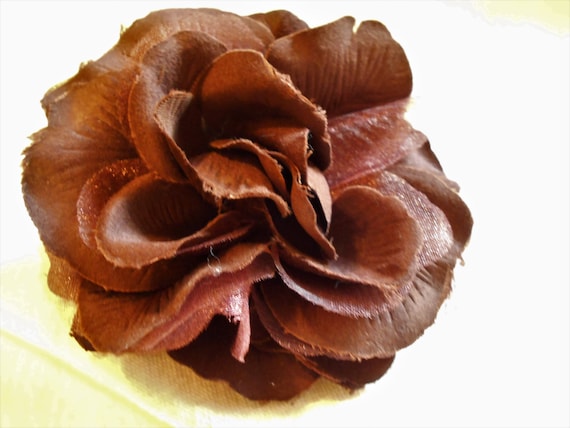 Brown Fabric Rose Flower Pin Brooch Hairclip - image 2