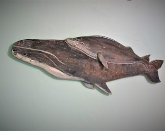 Hand Carved Blue Whale & Baby