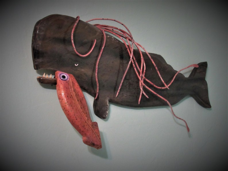 Hand Carved Sperm Whale & Giant Squid .br Hand Carved Sperm Whale & Giant Squid .br