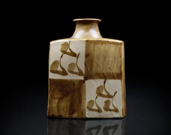 Iron-Glazed Square Vase by Shinsaku Hamada, Showa Era (1926–1989) or Heisei Era (1989–2019)