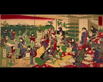 1878年の日本の木版画 - 仁徳天皇、明治、浮世絵、本物のオリジナル