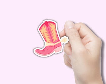 Pink Cowboy Boot Sticker - Western Aesthetic Sticker - Vinyl Sticker, Vinyl Decal, Waterproof Sticker