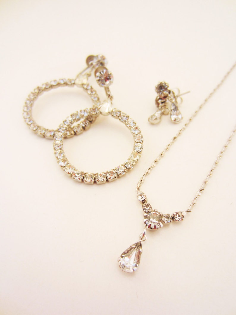 April birthstone necklace. Crystal necklace rhinestone drop necklace set Vintage Avon jewelry Crystal drop earrings crystal jewelry