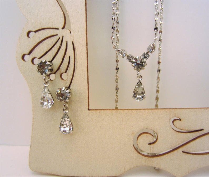April birthstone necklace. Crystal necklace rhinestone drop necklace set Vintage Avon jewelry Crystal drop earrings crystal jewelry