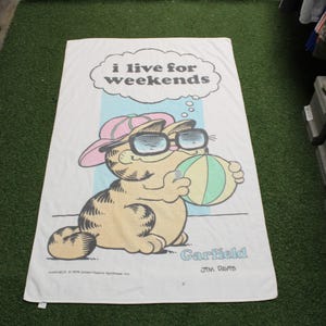 Vintage Garfield Beach Towel - 90s Retro Cartoon Collectible - Jim Davis Cat