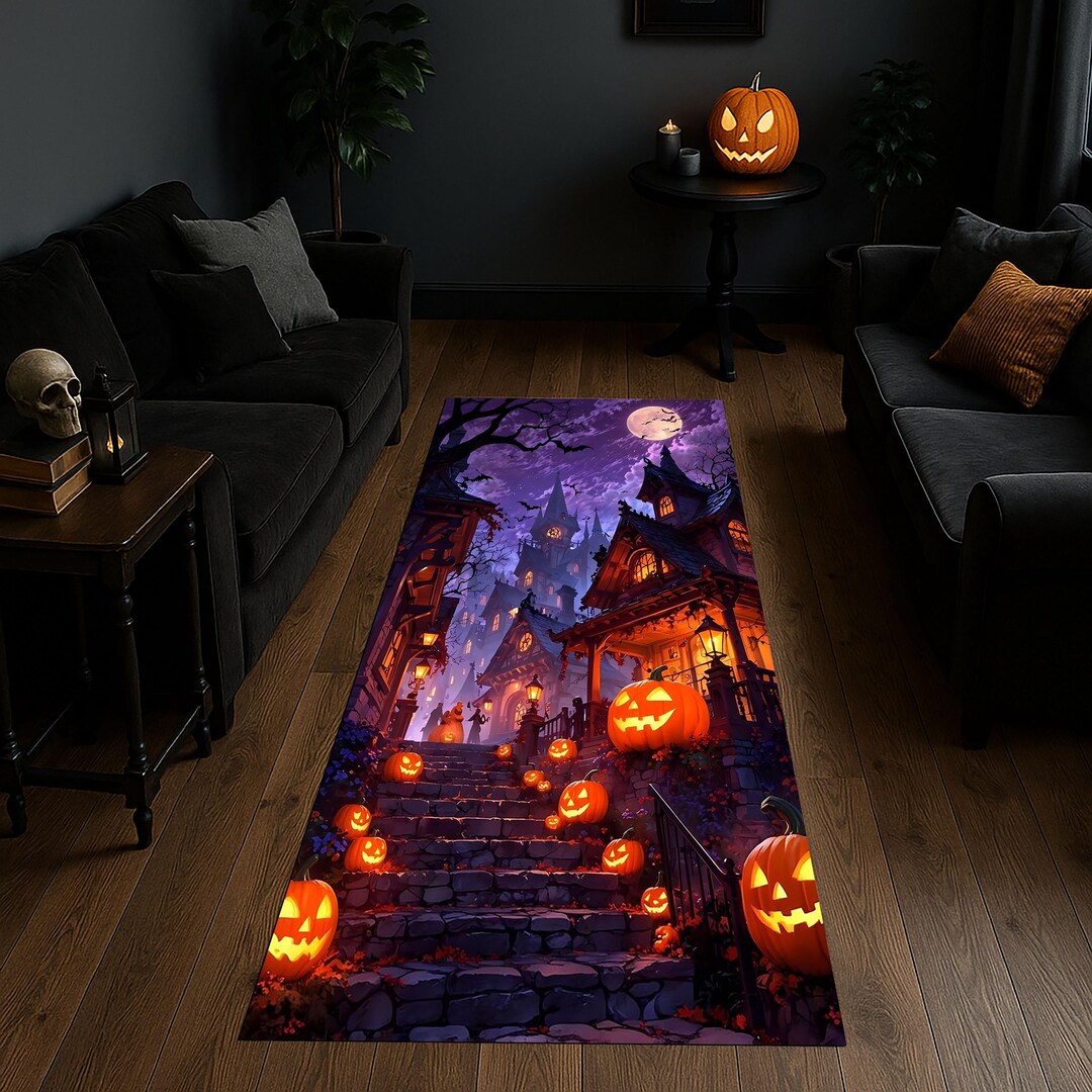 Halloween Runner Rug, Spooky Graveyard, Haunted Castle - Etsy