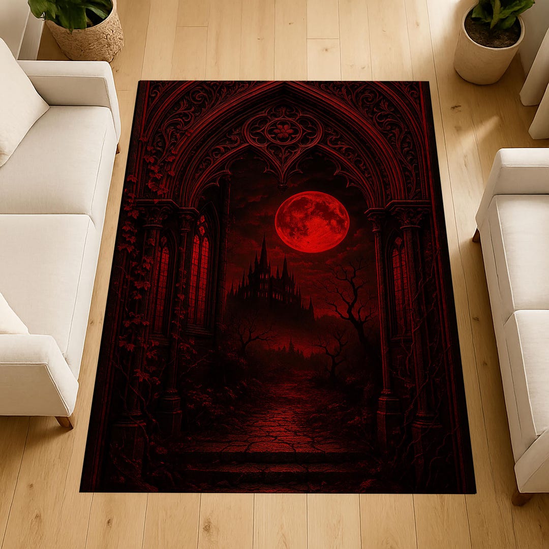 Knight Castle Rug Gothic Red Moon Castle Rug, Dark Fantasy Decor - Etsy