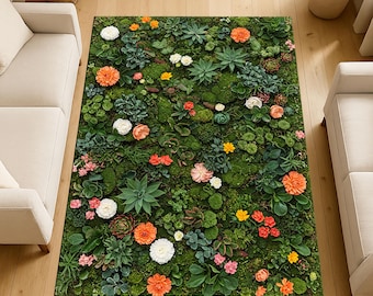 Botanical Floral Rug, Colorful Garden, Exotic Plants